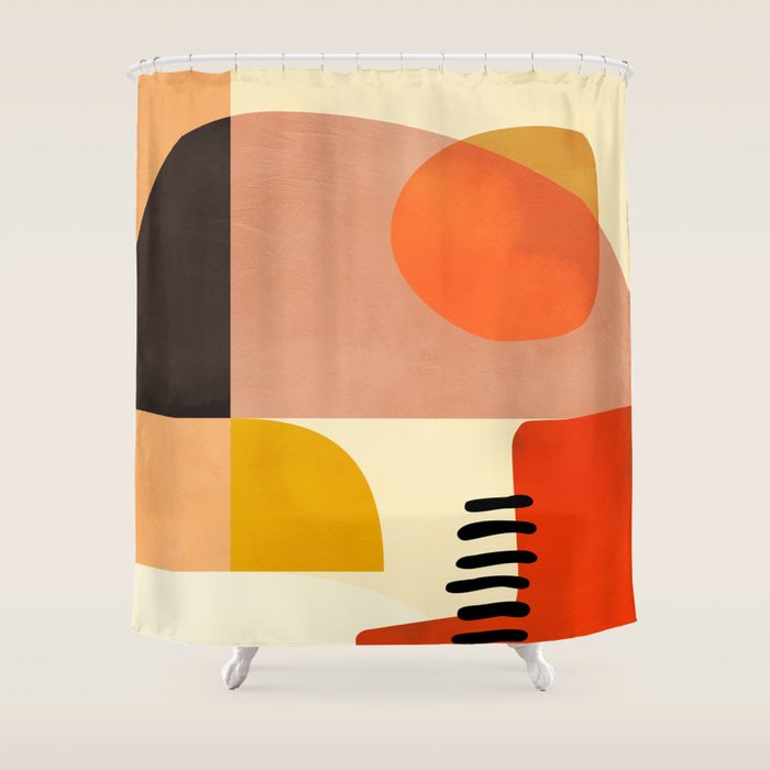 mid century shapes moon Shower Curtain Gallery Image 1