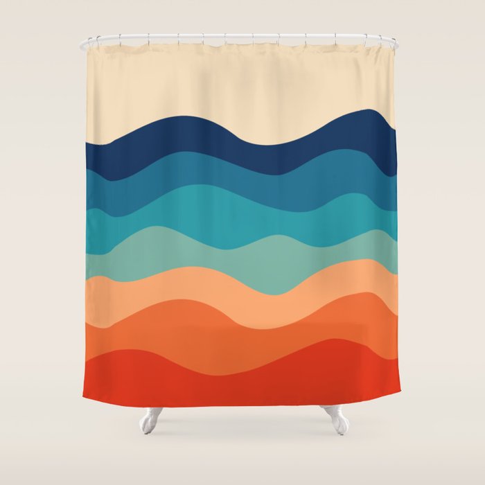 Retro 70s Waves Shower Curtain Gallery Image 1