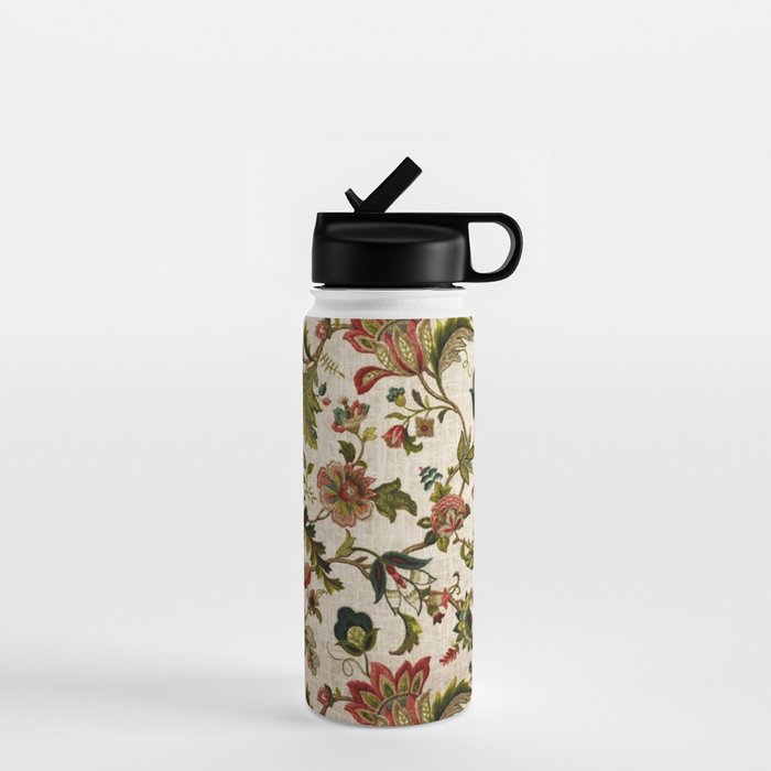 Red Green Jacobean Floral Embroidery Pattern Water Bottle Gallery Image 1