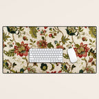 Red Green Jacobean Floral Embroidery Pattern Desk Mat Gallery Image 1