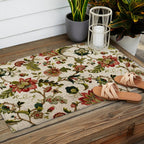 Red Green Jacobean Floral Embroidery Pattern Outdoor Rug Gallery Image 2