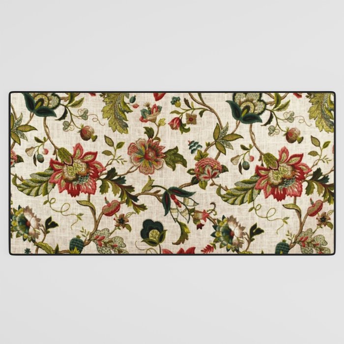 Red Green Jacobean Floral Embroidery Pattern Desk Mat Gallery Image 3