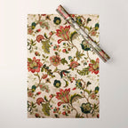 Red Green Jacobean Floral Embroidery Pattern Wrapping Paper Gallery Image 1