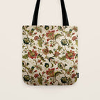 Red Green Jacobean Floral Embroidery Pattern Tote Bag Gallery Image 1