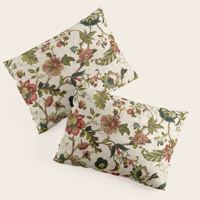 Red Green Jacobean Floral Embroidery Pattern Pillow Sham Gallery Image 3