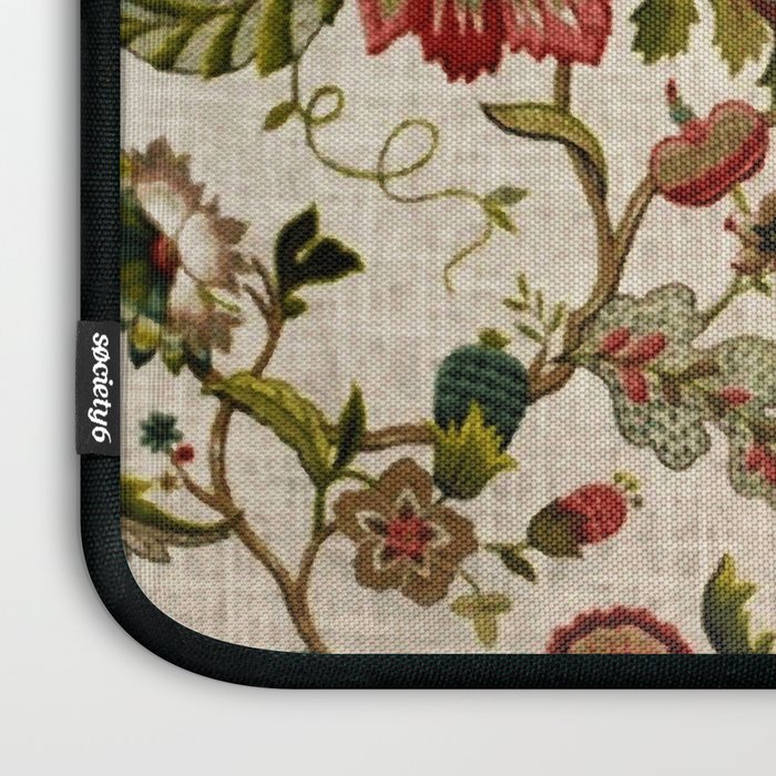 Red Green Jacobean Floral Embroidery Pattern Laptop Sleeve Gallery Image 3