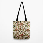 Red Green Jacobean Floral Embroidery Pattern Tote Bag Gallery Image 2