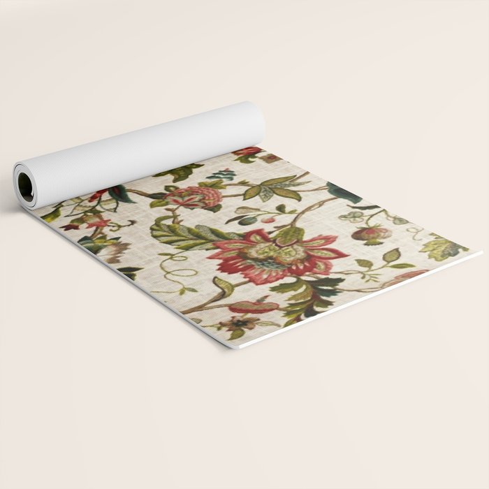 Red Green Jacobean Floral Embroidery Pattern Yoga Mat Gallery Image 2