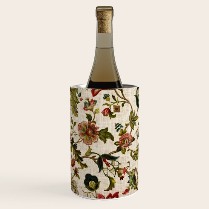 Red Green Jacobean Floral Embroidery Pattern Wine Chiller Gallery Image 1