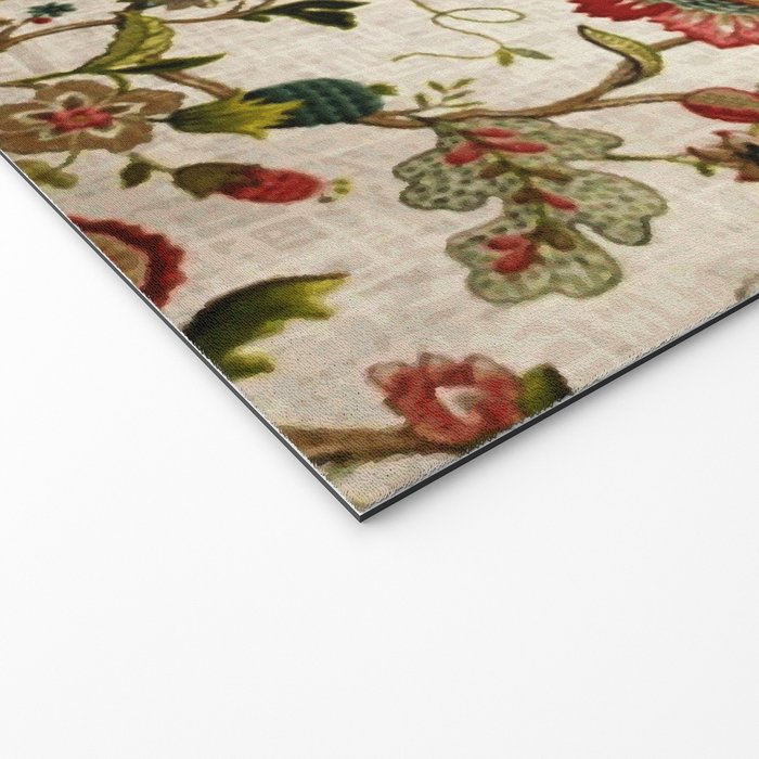 Red Green Jacobean Floral Embroidery Pattern Welcome Mat Gallery Image 2