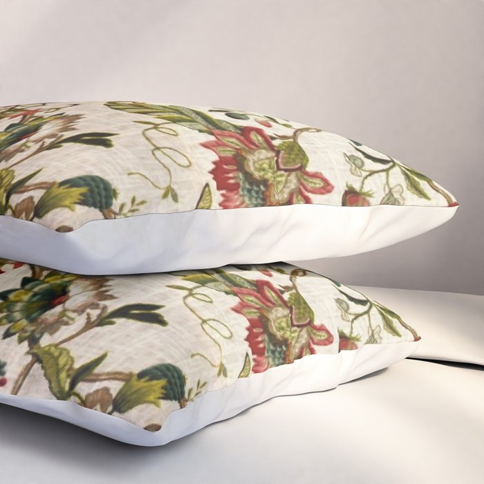 Red Green Jacobean Floral Embroidery Pattern Pillow Sham Gallery Image 3