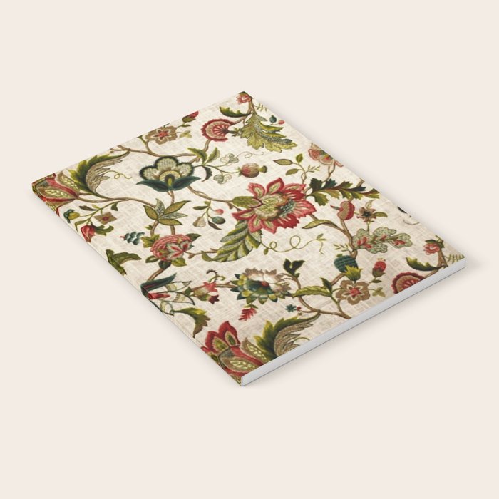Red Green Jacobean Floral Embroidery Pattern Notebook Gallery Image 2