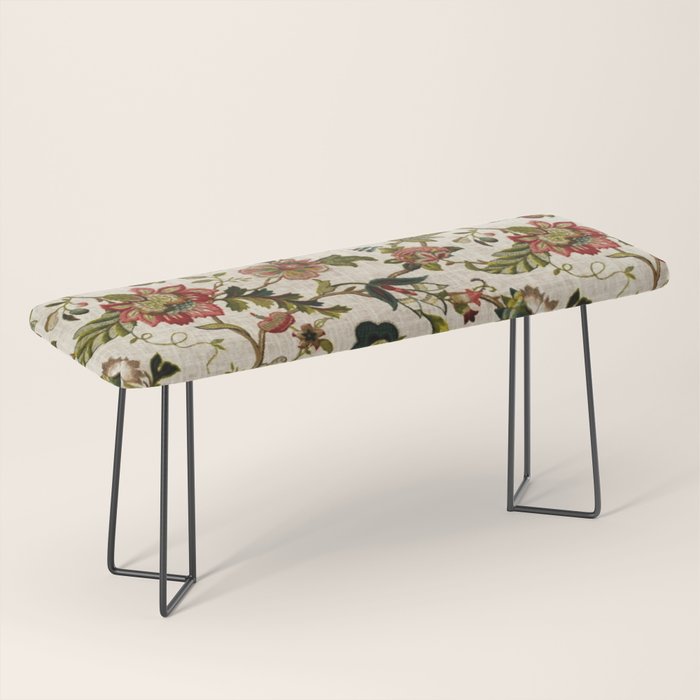 Red Green Jacobean Floral Embroidery Pattern Bench Gallery Image 1