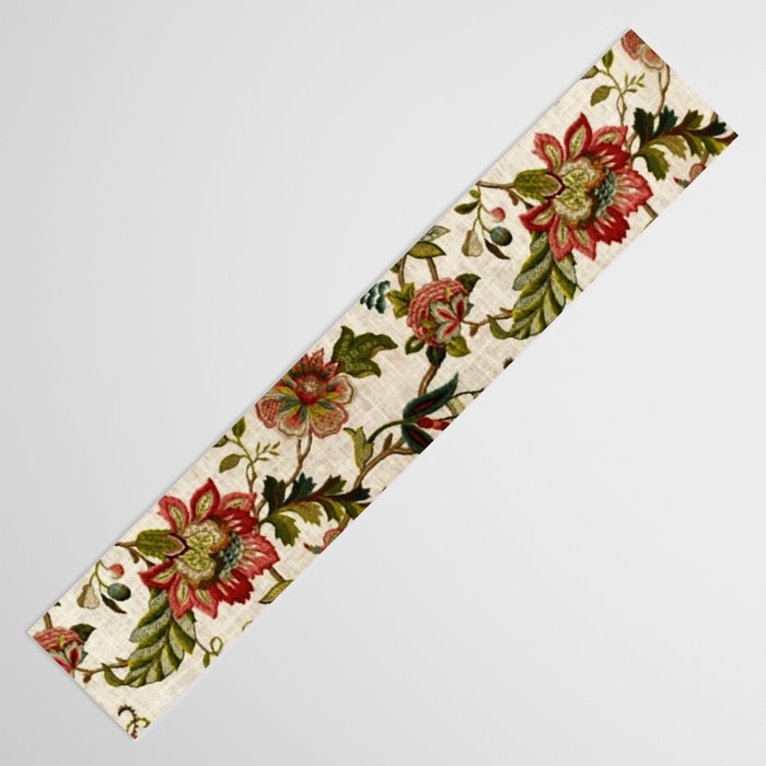 Red Green Jacobean Floral Embroidery Pattern Table Runner Gallery Image 3