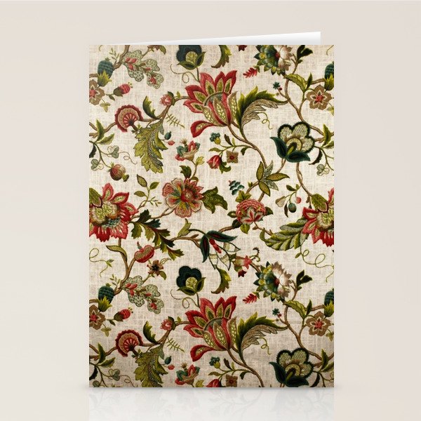 Red Green Jacobean Floral Embroidery Pattern Stationery Card Gallery Image 2