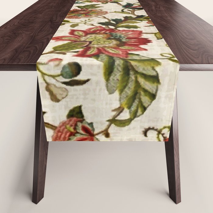 Red Green Jacobean Floral Embroidery Pattern Table Runner Gallery Image 1