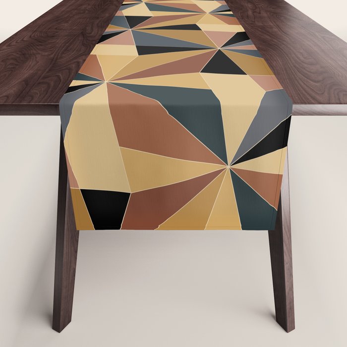 Kaleidoscope Tile Pattern I Bold Neutral Earthy Table Runner Gallery Image 1