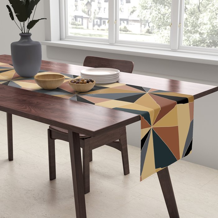 Kaleidoscope Tile Pattern I Bold Neutral Earthy Table Runner Gallery Image 2