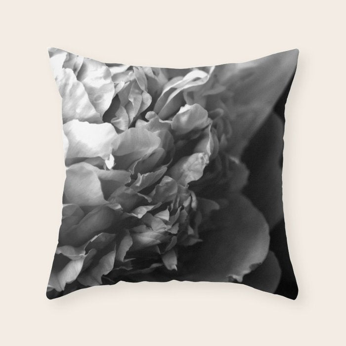 Black and White Summer Peony Throw Pillow Gallery Image 1