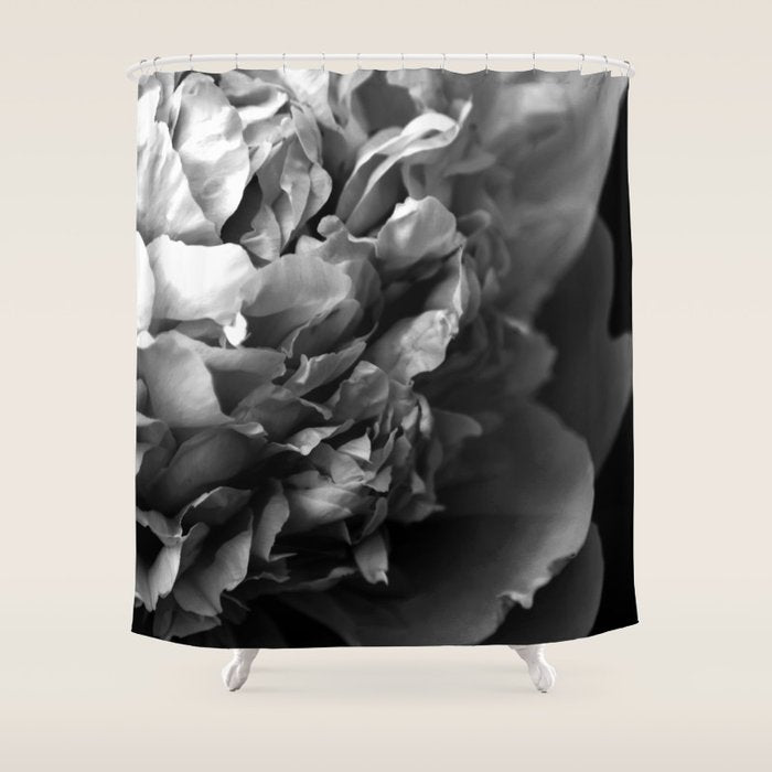 Black and White Summer Peony Shower Curtain Gallery Image 1