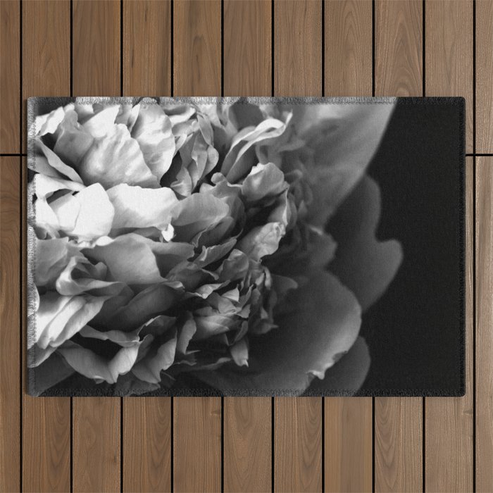 Black and White Summer Peony Outdoor Rug Gallery Image 1