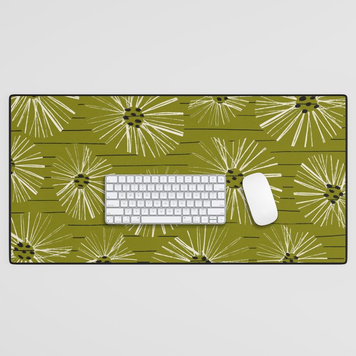 Retro Daisies: Musk Green Edition Desk Mat Gallery Image 1