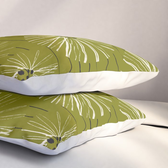Retro Daisies: Musk Green Edition Pillow Sham Gallery Image 3
