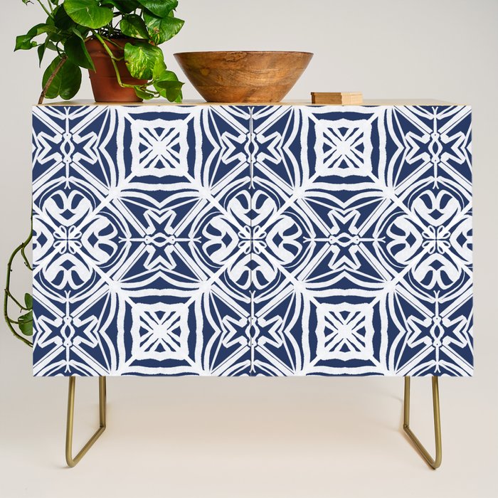 Blue tile brushstroke pattern Credenza Gallery Image 1