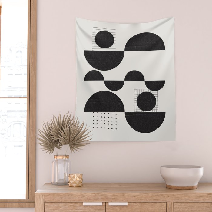 Black And White Bauhaus Abstract Wall Tapestry Gallery Image 2