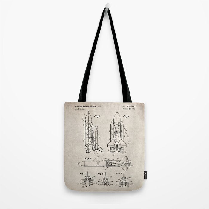 Nasa Space Shuttle Patent - Nasa Shuttle Art - Antique Tote Bag Gallery Image 2