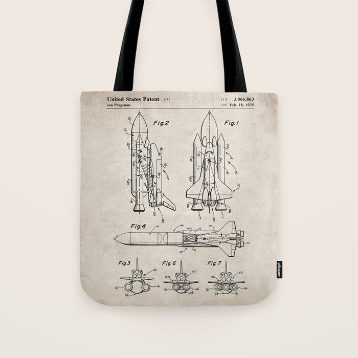 Nasa Space Shuttle Patent - Nasa Shuttle Art - Antique Tote Bag Gallery Image 1