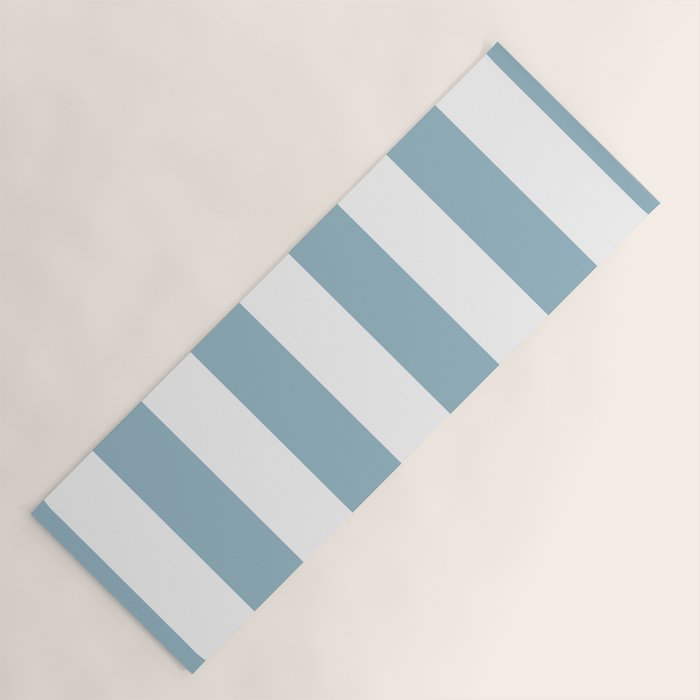 Large Baby Blue and White Vertical Cabana Tent Stripes Yoga Mat Gallery Image 1