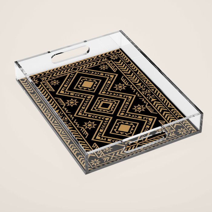 Intricate Gold and Black Tribal Surface Pattern Acrylic Tray Gallery Image 1