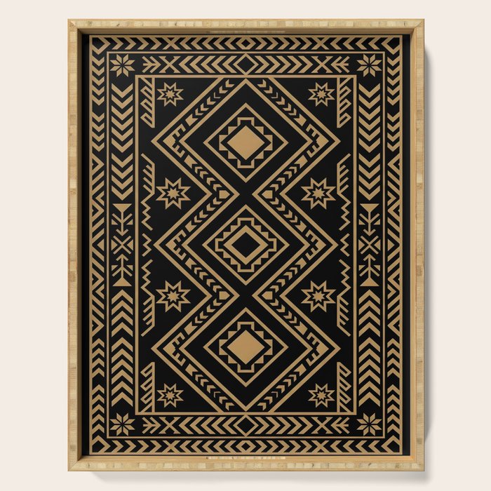 Intricate Gold and Black Tribal Surface Pattern Serving Tray Gallery Image 1