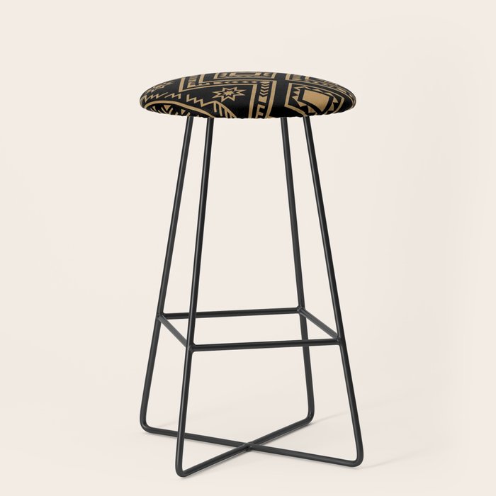 Intricate Gold and Black Tribal Surface Pattern Stool Gallery Image 1