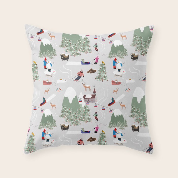 Snow Skiing Ski Slopes Landscape Throw Pillow Gallery Image 6