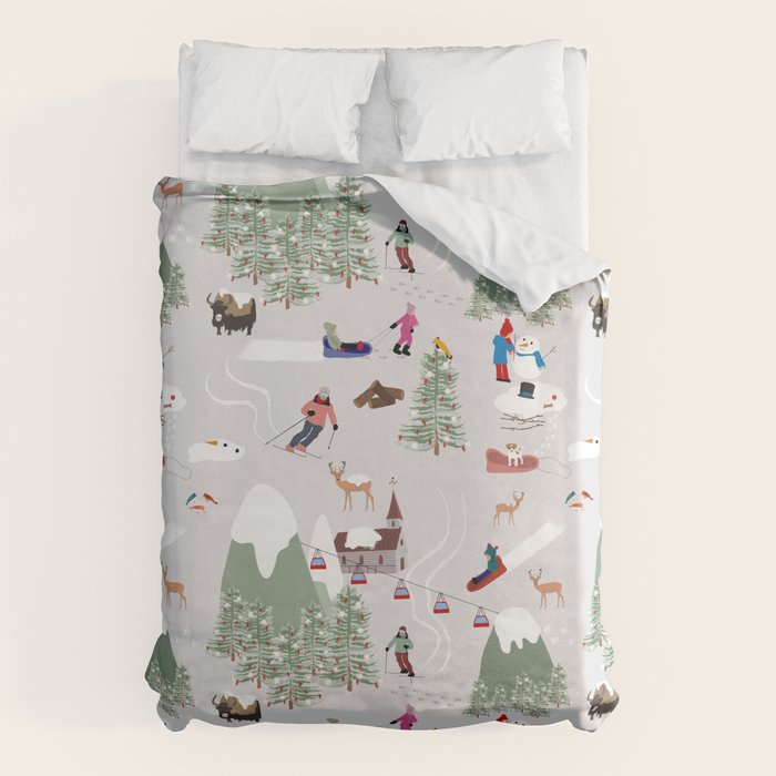 Snow Skiing Ski Slopes Landscape Duvet Cover Gallery Image 1