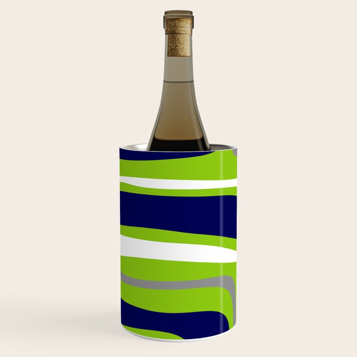Midcentury Modern Abstract Lime Green Palm Springs Pattern with Navy Blue, Gray, and White Wine Chiller Gallery Image 2