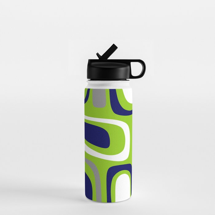 Midcentury Modern Abstract Lime Green Palm Springs Pattern with Navy Blue, Gray, and White Water Bottle Gallery Image 1