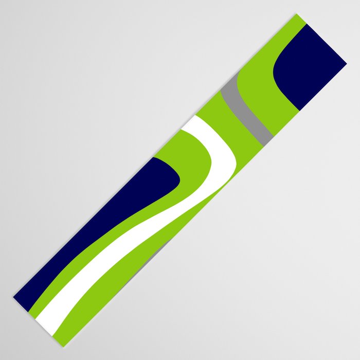 Midcentury Modern Abstract Lime Green Palm Springs Pattern with Navy Blue, Gray, and White Table Runner Gallery Image 3