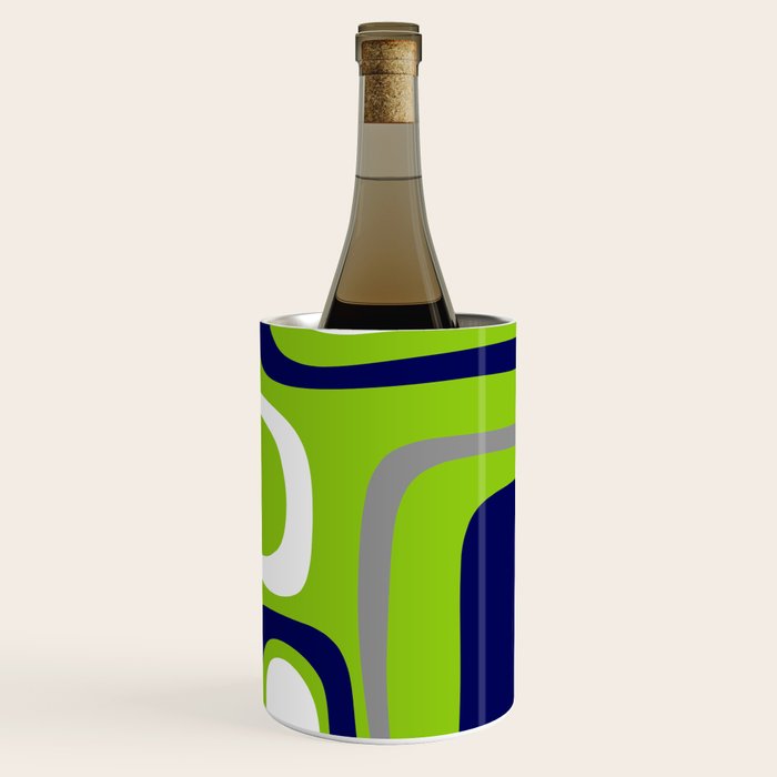 Midcentury Modern Abstract Lime Green Palm Springs Pattern with Navy Blue, Gray, and White Wine Chiller Gallery Image 3