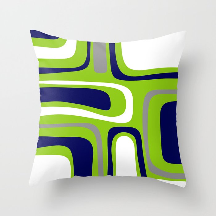 Midcentury Modern Abstract Lime Green Palm Springs Pattern with Navy Blue, Gray, and White Throw Pillow Gallery Image 6