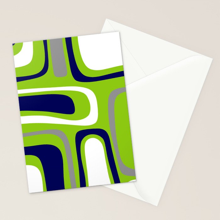 Midcentury Modern Abstract Lime Green Palm Springs Pattern with Navy Blue, Gray, and White Stationery Card Gallery Image 2
