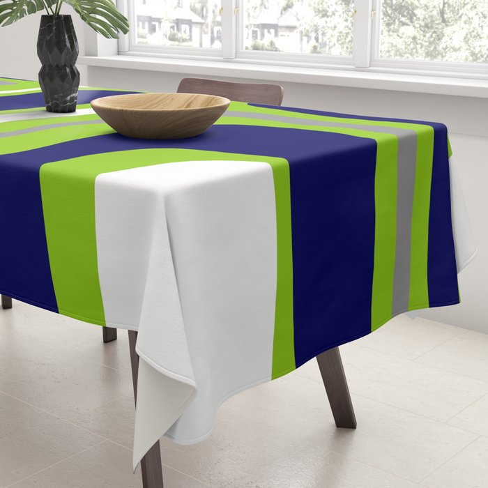 Midcentury Modern Abstract Lime Green Palm Springs Pattern with Navy Blue, Gray, and White Tablecloth Gallery Image 3