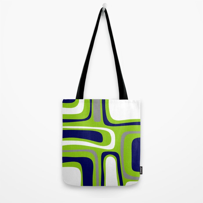 Midcentury Modern Abstract Lime Green Palm Springs Pattern with Navy Blue, Gray, and White Tote Bag Gallery Image 2