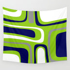 Midcentury Modern Abstract Lime Green Palm Springs Pattern with Navy Blue, Gray, and White Wall Tapestry Gallery Image 4
