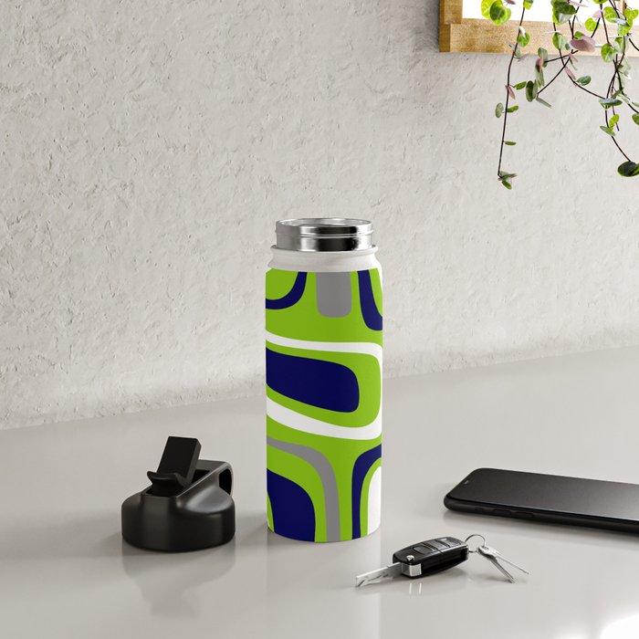Midcentury Modern Abstract Lime Green Palm Springs Pattern with Navy Blue, Gray, and White Water Bottle Gallery Image 4