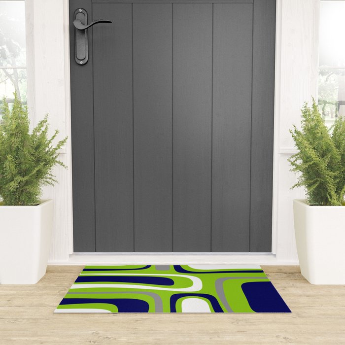 Midcentury Modern Abstract Lime Green Palm Springs Pattern with Navy Blue, Gray, and White Welcome Mat Gallery Image 3