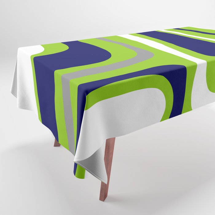 Midcentury Modern Abstract Lime Green Palm Springs Pattern with Navy Blue, Gray, and White Tablecloth Gallery Image 1