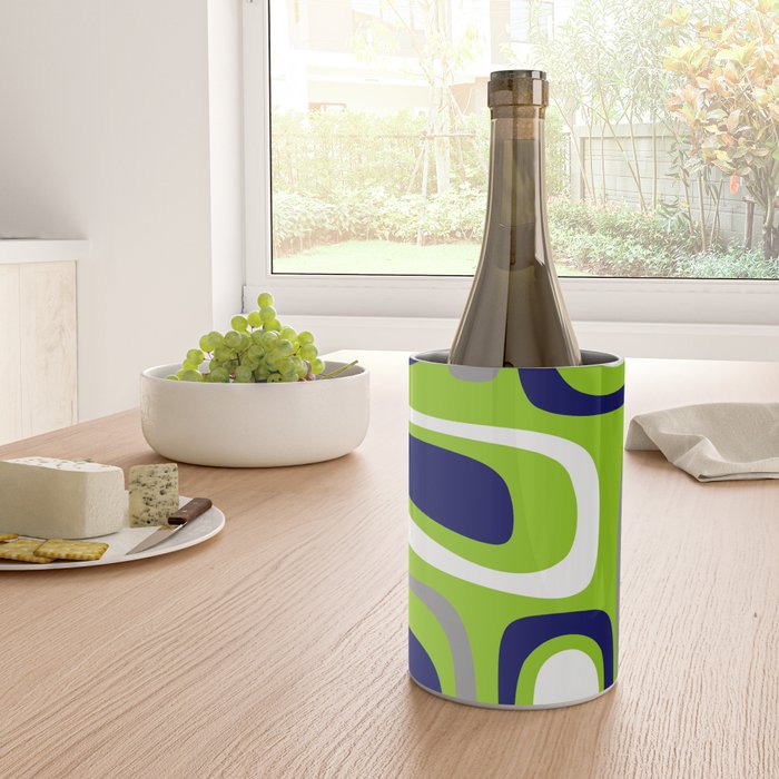 Midcentury Modern Abstract Lime Green Palm Springs Pattern with Navy Blue, Gray, and White Wine Chiller Gallery Image 4